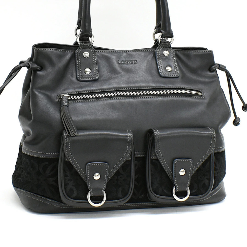 Loewe handbag leather Repeat Anagram jacquard tassel black